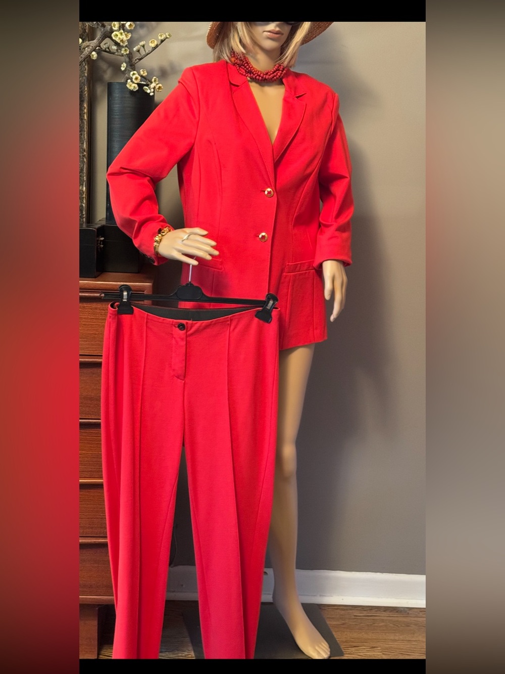 Marc Cain Bright Red Tailored Blazer and Pants Set